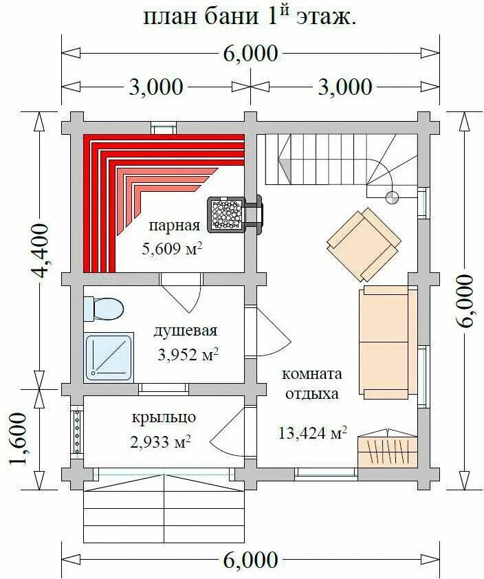 Проект бани 6х6 с чертежами Проект духэтажной бани 6х6 с балконом