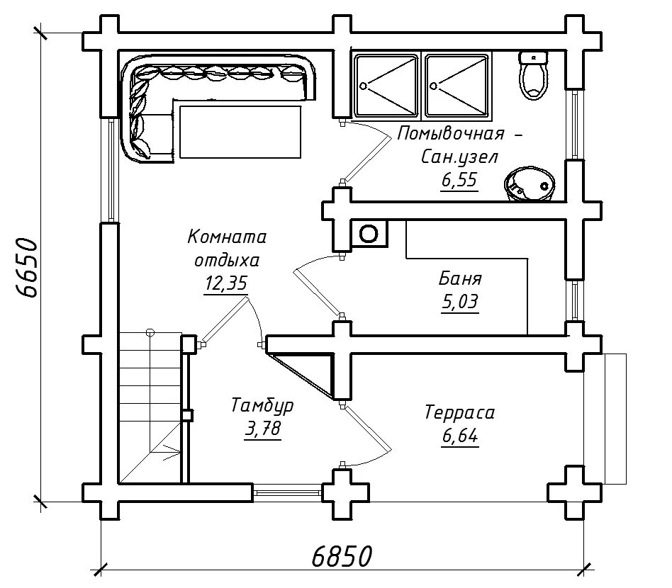 Проект бани бесплатно чертежи d864 Проект бани 062/182, 62 м2