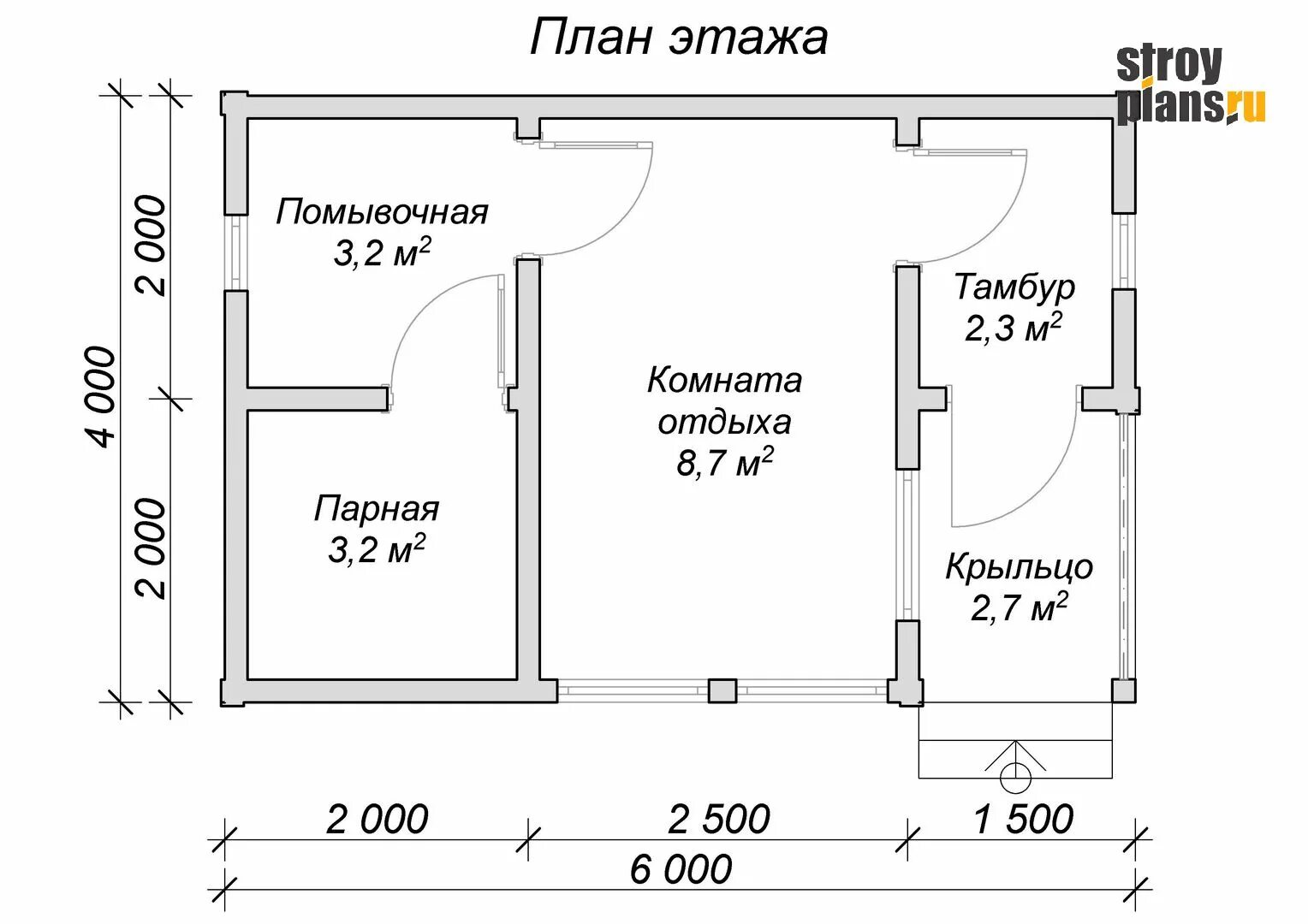 Проект бани из бруса 6х4 с чертежами Проект бани из бруса 6 на 4 - BB-1