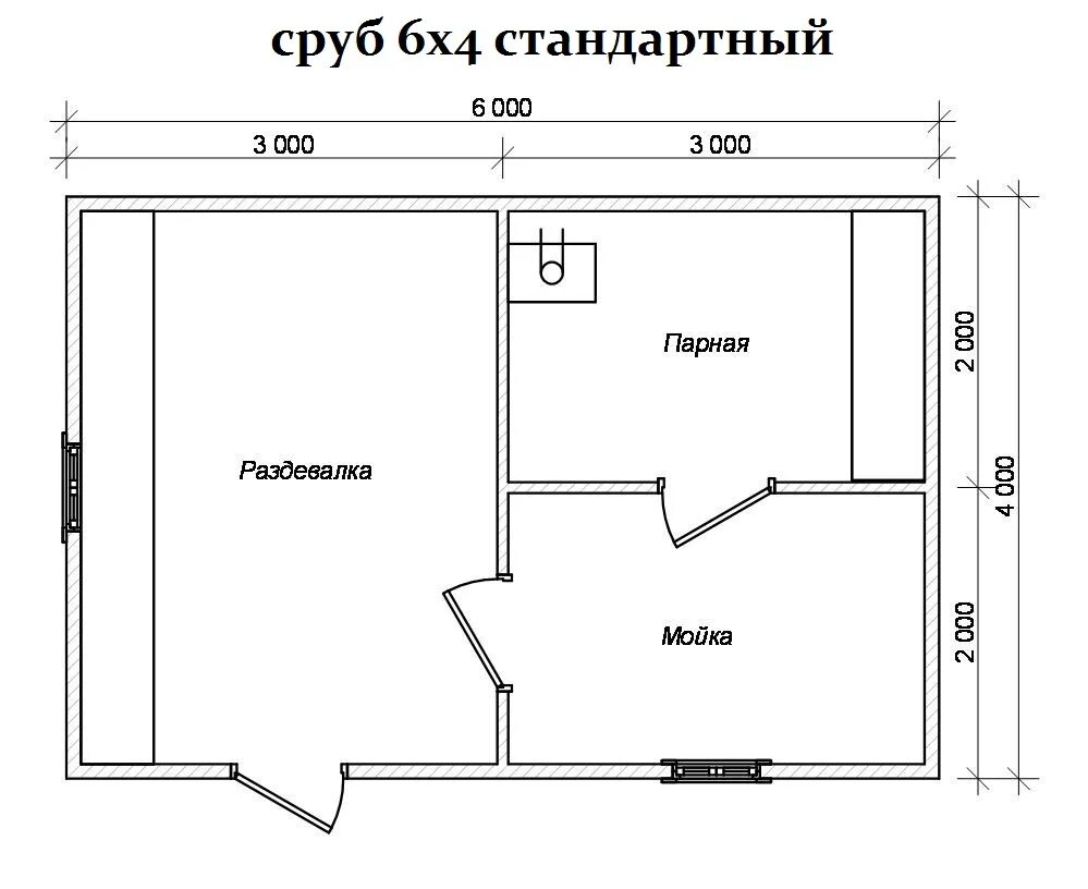 Проект бани из бруса 6х4 с чертежами Каркасная баня 6х4 проекты фото - DelaDom.ru