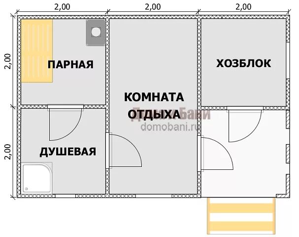 Проект бани с хозблоком фото Баня 6 на 4 из бруса под ключ по проекту Б-66, цена в СПб: 637000