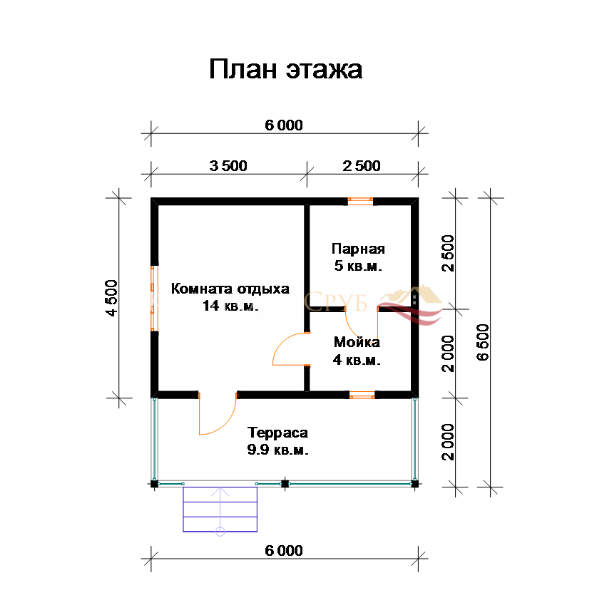 Проект бани с комнатой отдыха фото БПБ-4 Кострома Сруб