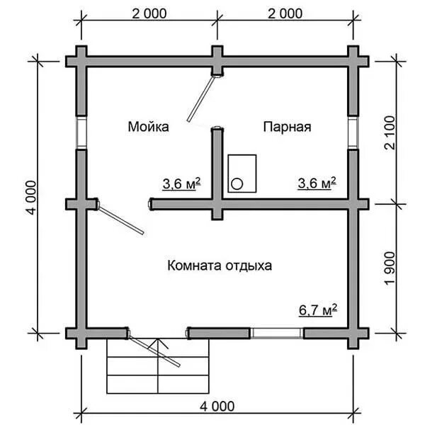 Проект бани с размерами и чертежами Купить Сруб бани 4x4 (4 на 4) с мансардой в чашу в Москве и Московской области с