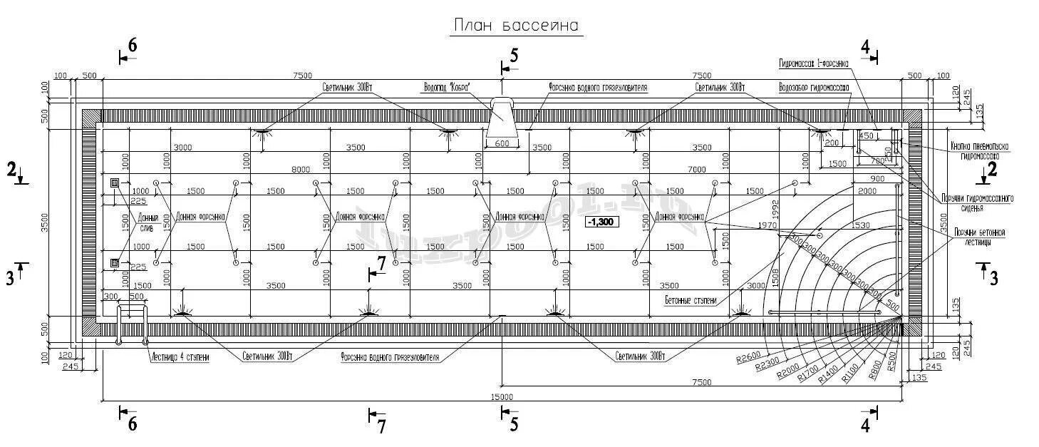 Проект бассейна в частном доме чертеж Размеры бассейна 25