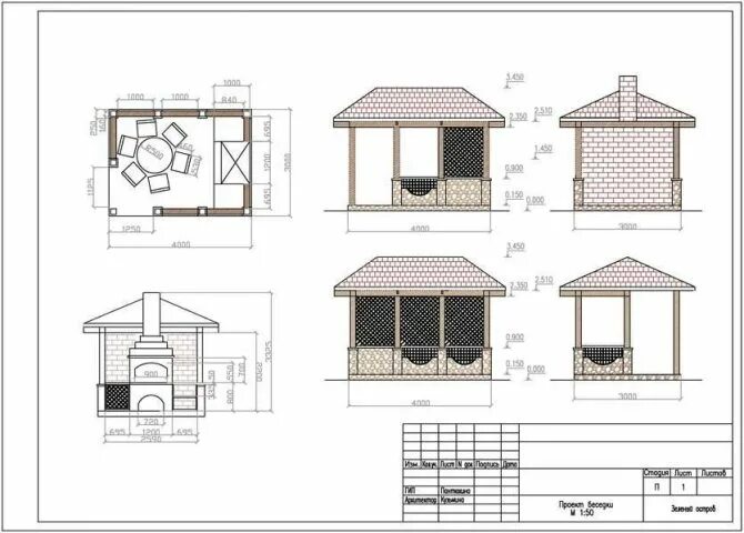 Проект беседки чертежи кирпич Строим беседку с барбекю своими руками по готовым проектам и чертежам?