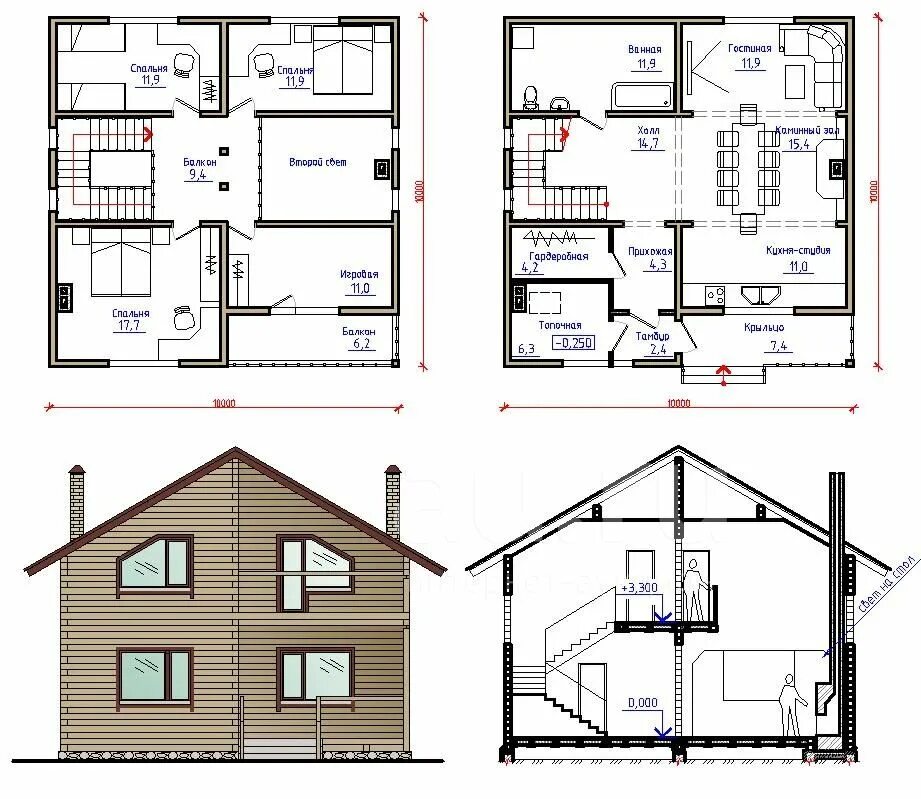 Проект частного дома двухэтажного чертежи Проект дома 10х10 из бруса - купить в Красноярске. Проекты, чертежи на интернет-