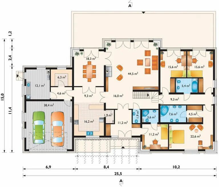 Проект частного дома планировка Projekt domu Willa Marynin (1080) 214,50 m² - EXTRADOM