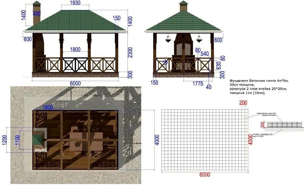 Проект чертеж схема беседка Строим беседку с барбекю своими руками по готовым проектам и чертежам?