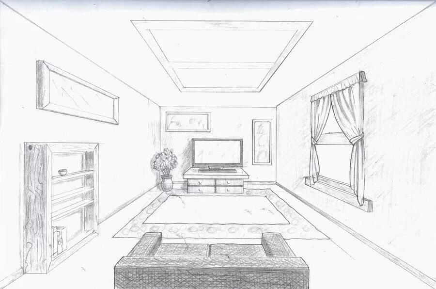 Проект дизайн интерьера комнаты 9 класс Single point perspective room by A-Rob on DeviantArt Room perspective drawing, P