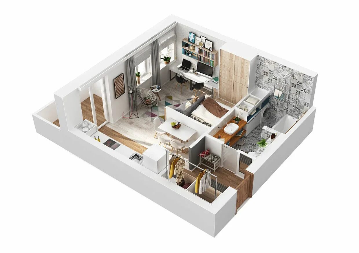 Проект дизайна интерьера дома цена Living Small With Style: 2 Beautiful Small Apartment Plans Under 500 Square Feet