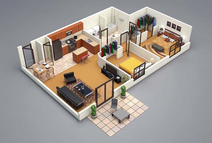 Проект дизайна интерьера дома цена 3d floor plan 2--bed Ev yapımı ev dekoru, Ev planları, Ev dekoru