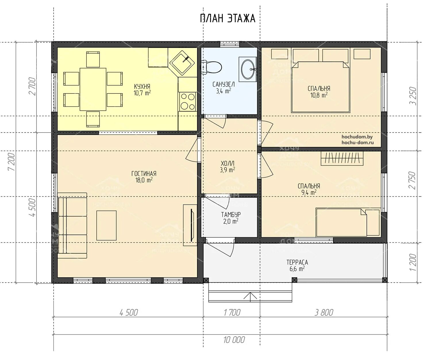 Проект дома 10 10 фото Проект каркасного дома ДК-17 Каркасный дом 7,2х10 (72м²)