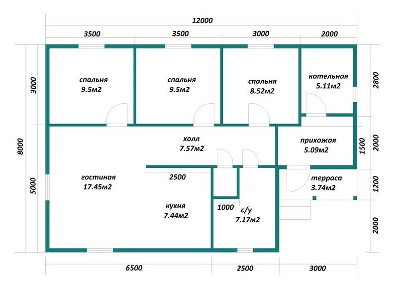 Проект дома 12 14 одноэтажный планировка ➤ Вытянутый каркасный дом с крыльцом АФК-115 под ключ в Минске