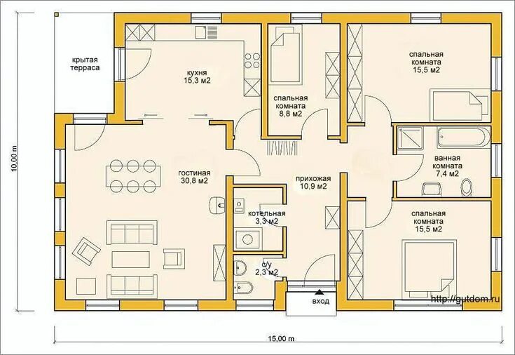 Проект дома 12 14 одноэтажный планировка Pin by Лилия on планировка дома Building house plans designs, House plans, Home 