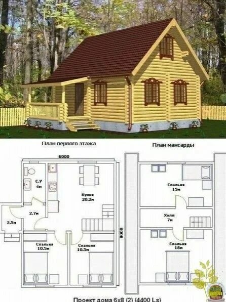 Проект дома 6 6 фото Two Story Log Cabin with Floor Plans and Measurements