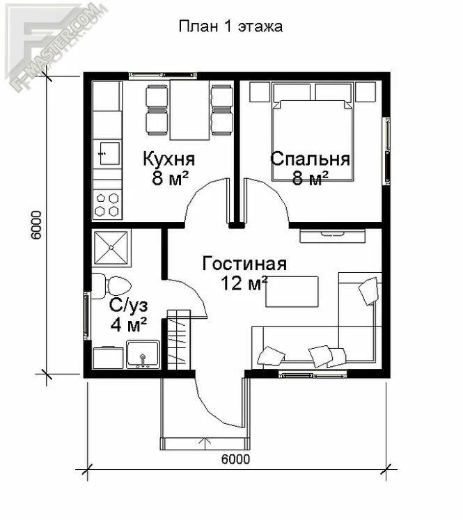 Проект дома 6 планировка одноэтажный Проект одноэтажного каркасного дома 6х6 Small modern house plans, Pool house pla