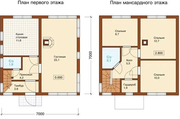 Проект дома 7 на 7 фото План 1 и 2 этажей Дома 85 (96) ПБ М. Фотография из альбома Дома до 100 кв.м. - 5