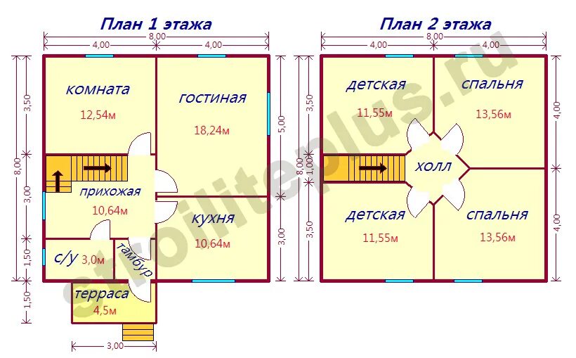 Проект дома 8х8 с отличной планировкой Дом 8х8 из бруса для постоянного проживания, строительство дома 8 на 8 от произв