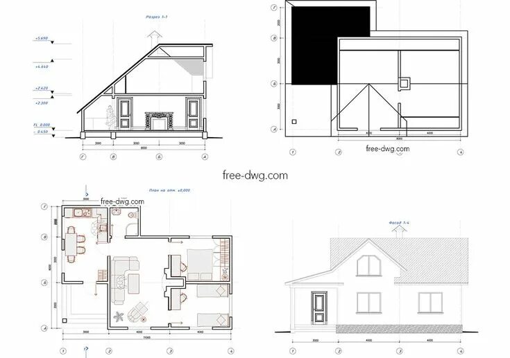 Проект дома чертеж автокад Дачный дом - файл чертежа в формате DWG. Дом, Дачный дом, Реконструкция фасада