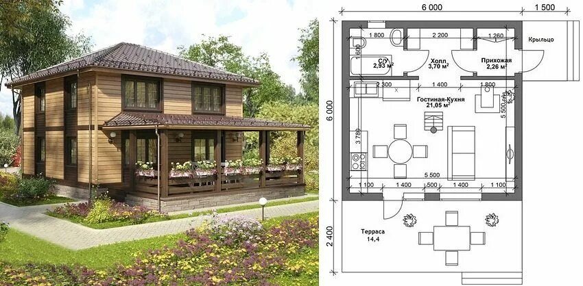 Проект дома двухэтажного с террасой планировка Дома и коттеджи 6 на 6: проекты и планировки одноэтажных и двухэтажных домов, фо