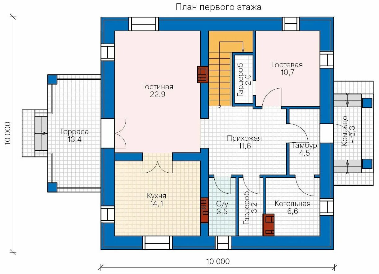 Проект дома из газобетона 10х10 фото Проект дома Catalog-Plans-57-05A (157,22кв. м, 10,9x10,9м, кирпич 510) - купить 