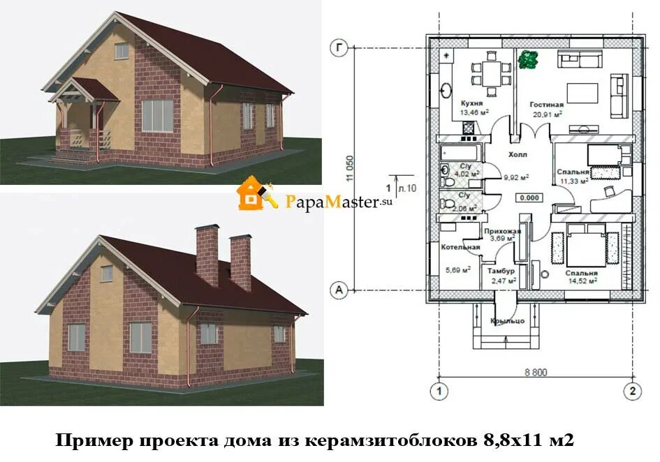 Проект дома из газоблока с чертежами Проект дома с расчетами и размерами одноэтажных домов фото - DelaDom.ru