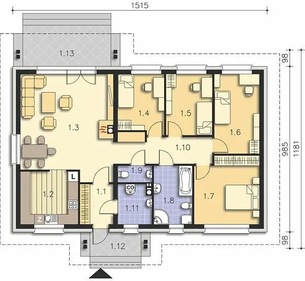 Проект дома с 4 спальнями фото Projekt domu Aspen IV LMB67c House plans, Minimal house design, Small house plan