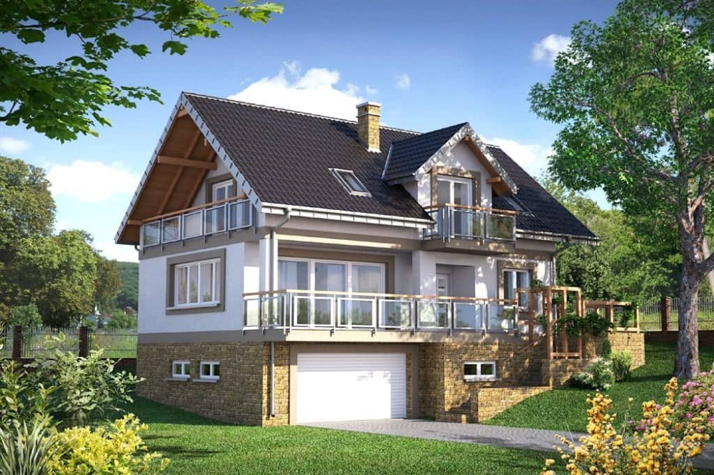 Проект дома с цокольным этажом фото Гараж в цокольном этаже дома House styles, Mansions, House