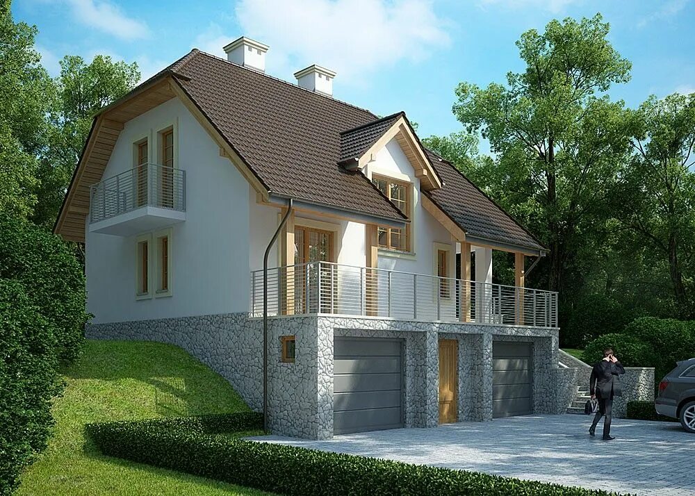 Проект дома с цокольным этажом фото Pin on дома House styles, House, Mansions