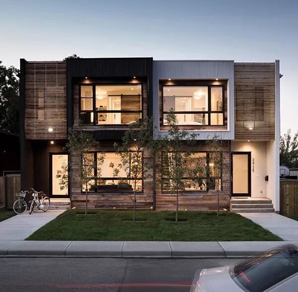 Проект дома в стиле лофт фото Modern urban infill in Calgary showcasing reclaimed materials Modern townhouse, 