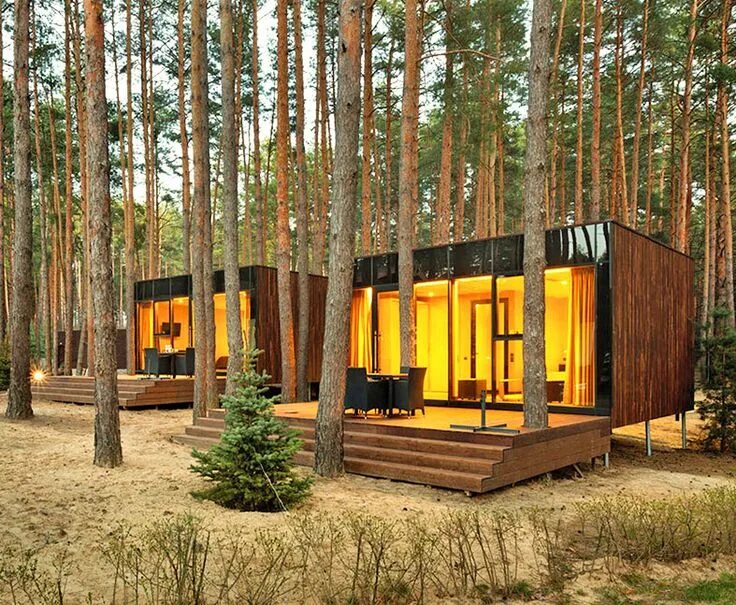 Проект домика для базы отдыха фото YOD Design Lab's guest houses disappear into the forest in Ukraine Bæredygtige b