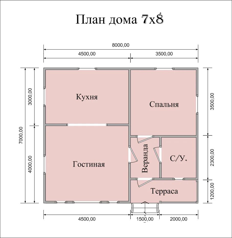 Сруб 7 на 8 с угловой террасой, интересный проект из бруса