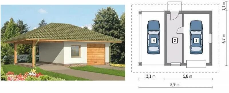 Проект гаража из пеноблоков фото Проекты гаражей с навесом и хозблоком (49 фото): гаражные конструкции на 2 машин