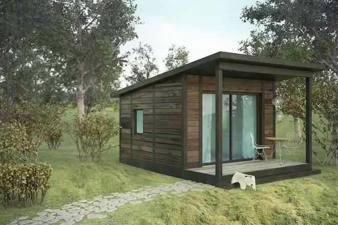 Проект гостевого домика фото Prefab Homes: SIP Tiny House Smart 11 m2 Backyard guest houses, Prefab homes, Ti