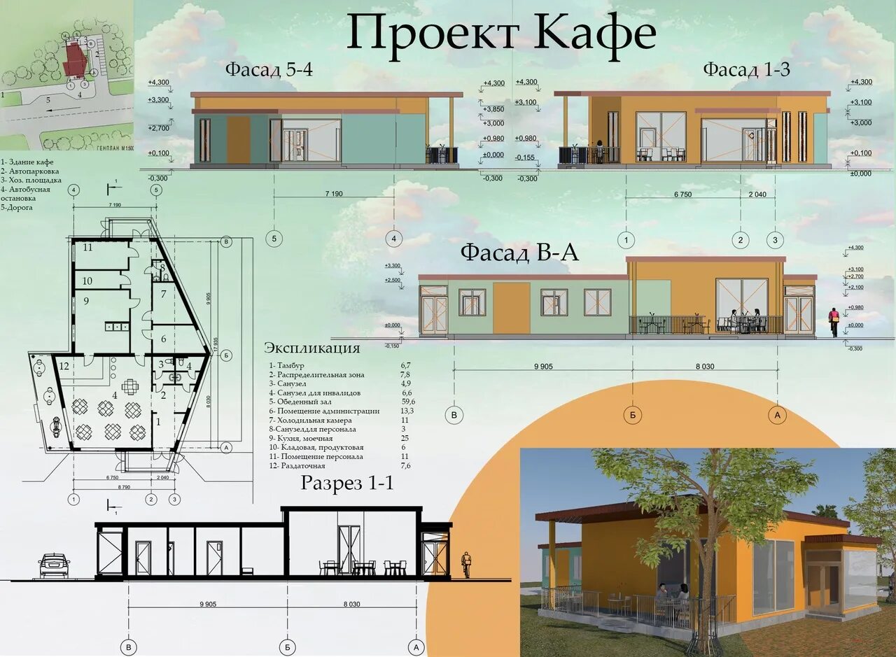 Проект кафе фото Придорожное кафе 25 мест - Чертежи, 3D Модели, Проекты, Здания социально-бытовог