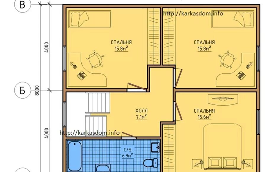 Проект каркасного дома 2 этажа с планировкой Каркасный дом 8x9 Проект КД-28