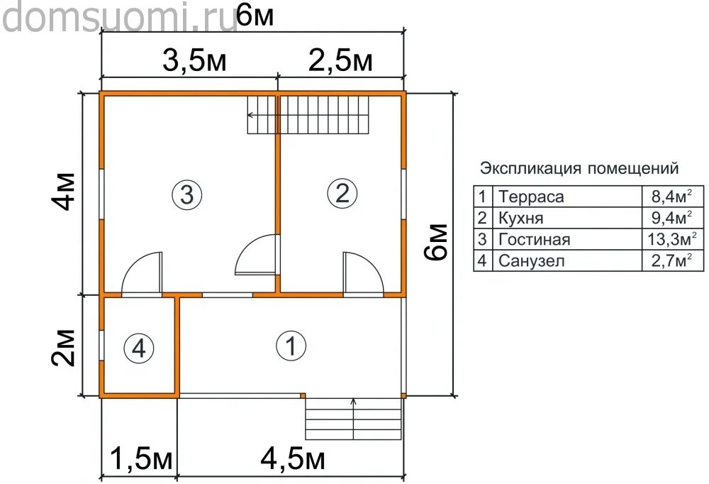 Проект каркасного дома 6х6 чертежи скачать Проект одноэтажного каркасного дома 6х6: планировка и схема дома с террасой, чер