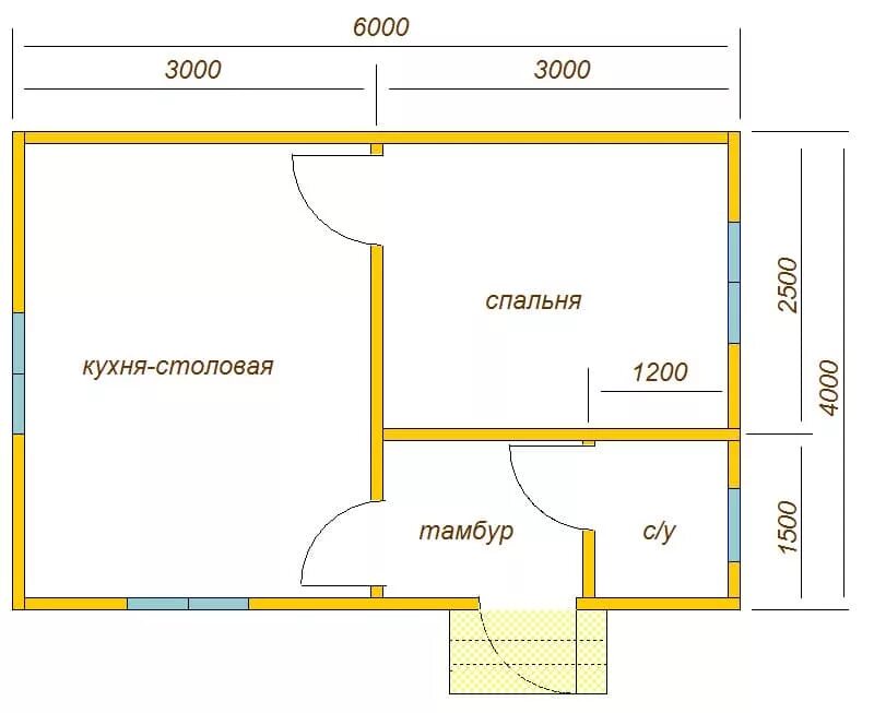 Проект каркасного дома 6х6 одноэтажный чертеж Одноэтажный каркасный дом 6х4, проект К-32 под ключ, цена строительства в Москве