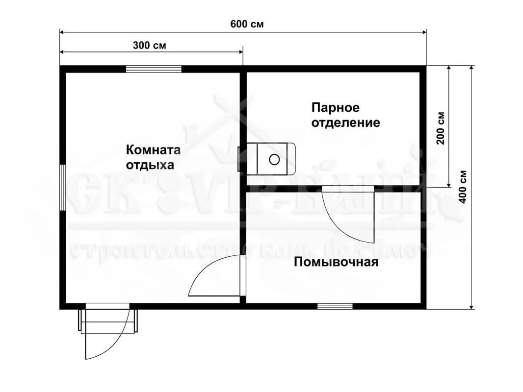 Размеры бани с парилкой чертеж