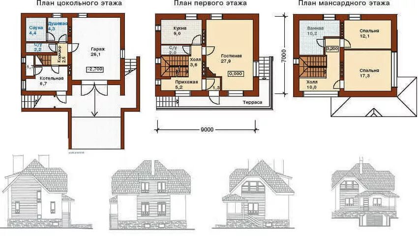 Проект кирпичного дома чертежи План мансардного дома фото - DelaDom.ru