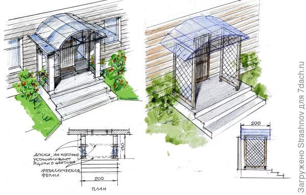 Проект крыльца к дому чертежи Как сделать навес над крыльцом из поликарбоната? - ответы экспертов 7dach.ru