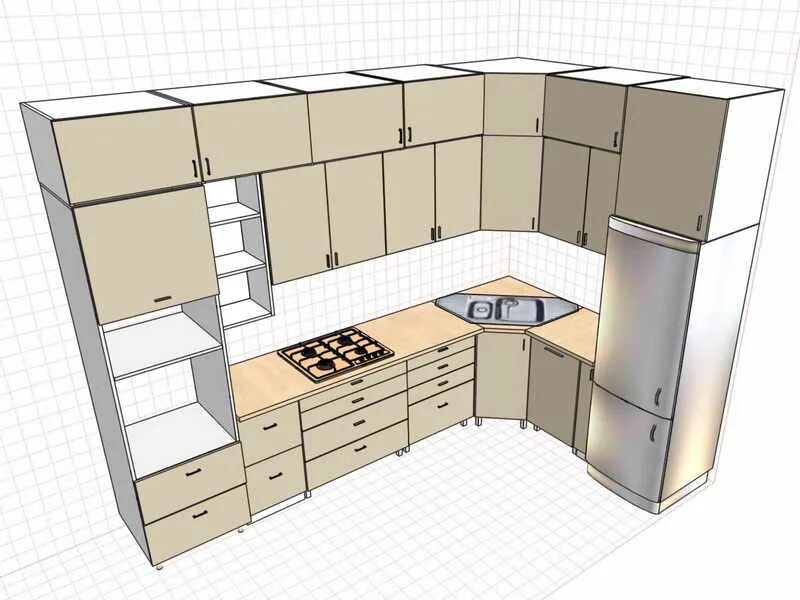 Проект кухни 3х3 метра фото Вместительная угловая кухня на заказ купить в Ижевске