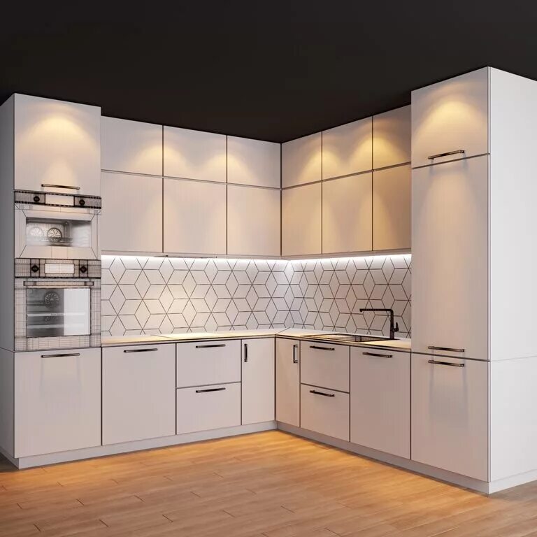 Проект кухни на заказ фото Modern Corner Kitchen with Appliances 17 (24838) 3D model - Download 3D model Mo