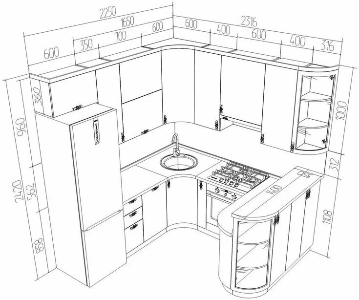 Проект кухни с размерами угловой фото Pin su Interior architecture design Progettazione interni casa, Design cucine, M