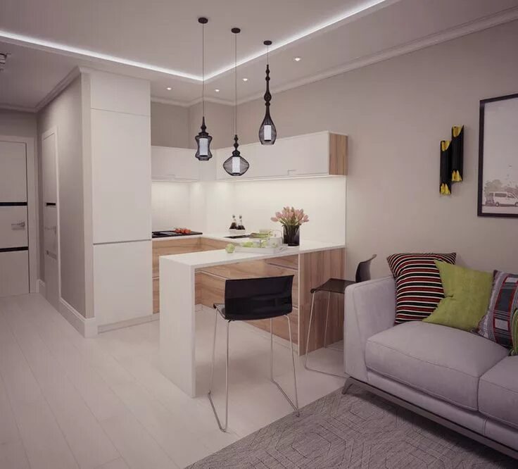 Проект кухни студии фото Квартира-студия: дизайн интерьера Small apartment design, Small kitchen design a