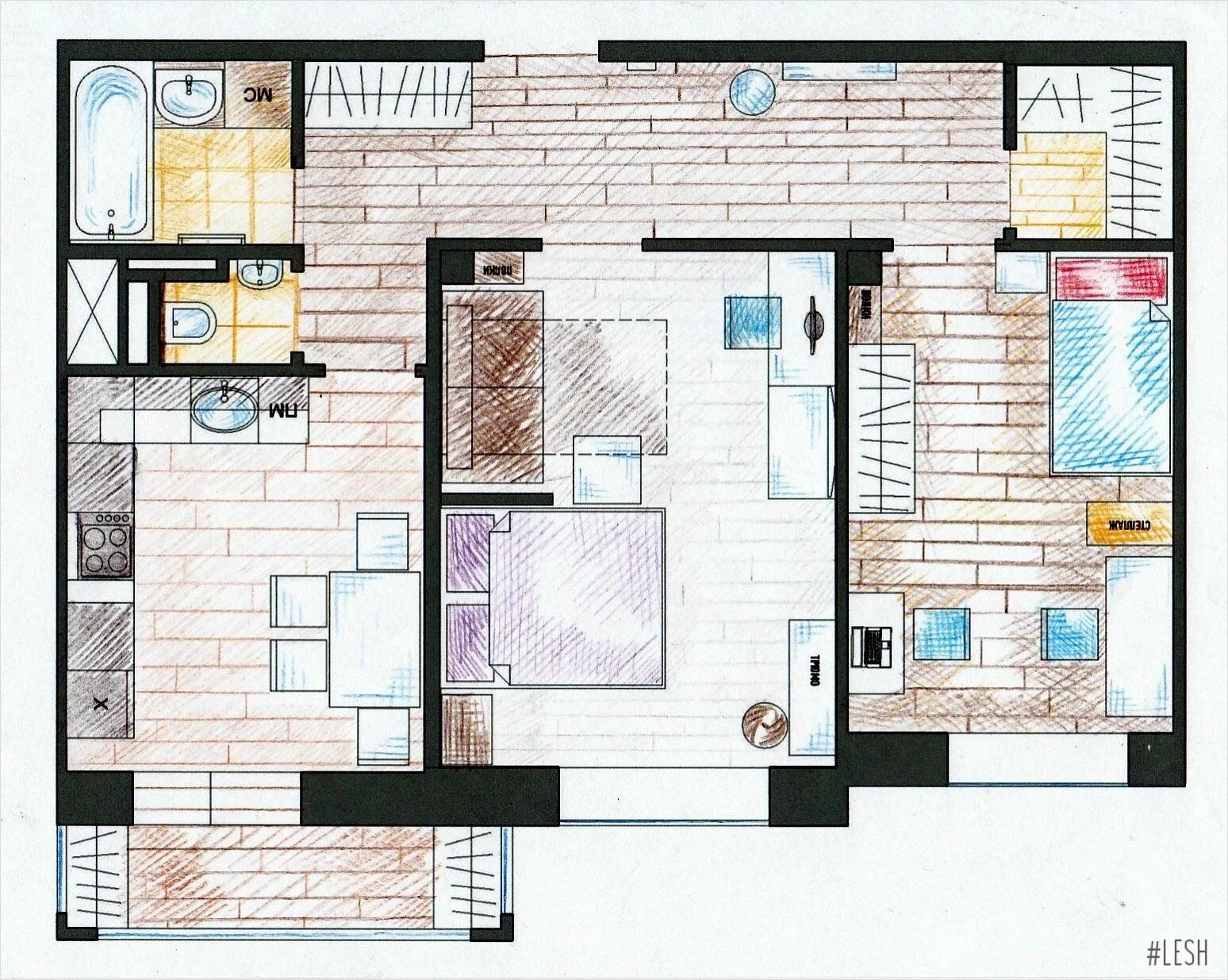 Проект квартиры 60 кв м фото Планировка двухкомнатной квартиры 60 м.кв. Floor plan layout, Small apartment la