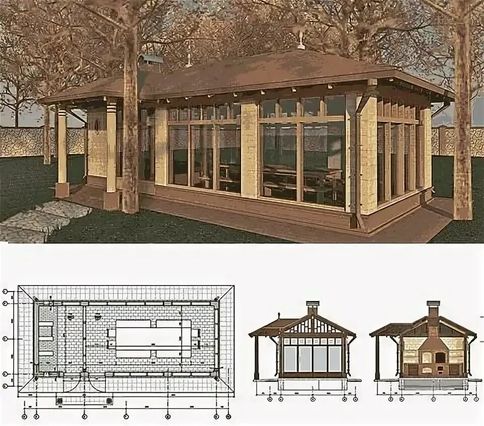 Проект летней беседки с чертежами Как построить большую кирпичную беседку с печью барбекю из кирпича на загородном