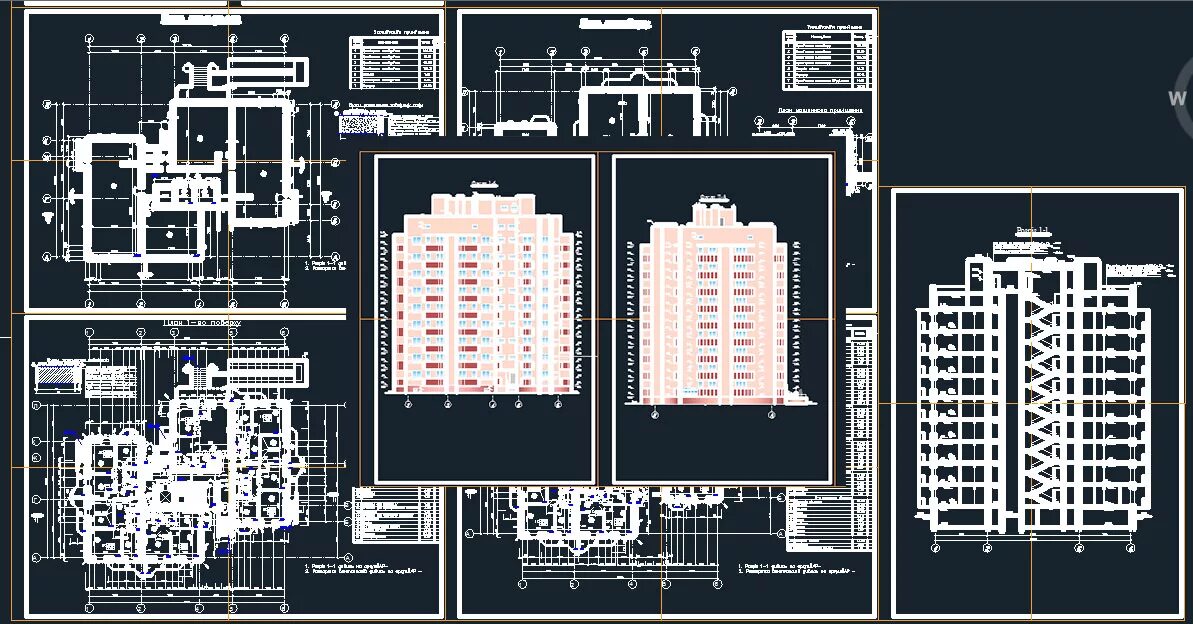 Проект многоэтажного дома чертежи 9-ти этажный жилой дом в AutoCAD - Чертежи, 3D Модели, Проекты, Многоэтажные жил