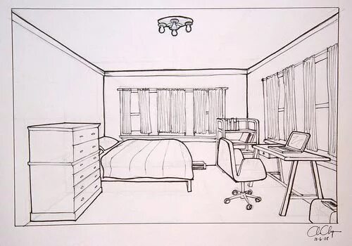 Проект на тему интерьер комнаты 6 класс Bedroom Drawing One Point Best Decoration One Point Pinterest Perspective room, 