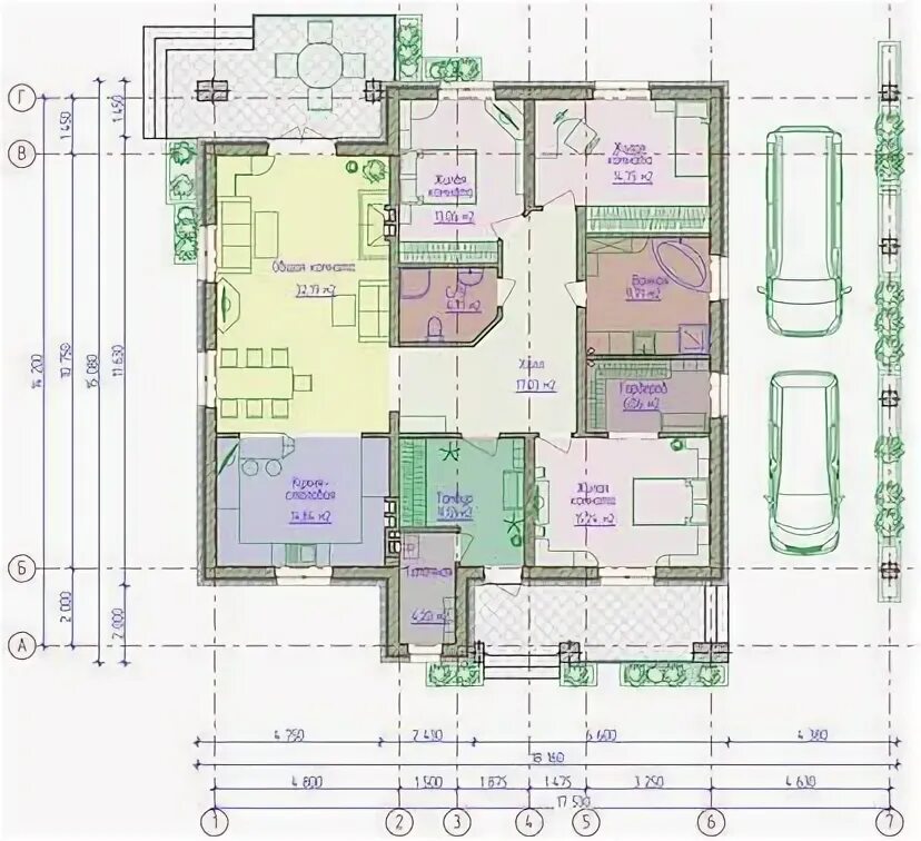 Проект одноэтажного дома чечни чертежами N092-02 Проект коттеджа из кирпича с навесом Чертежи дома, Проектирование дома, 